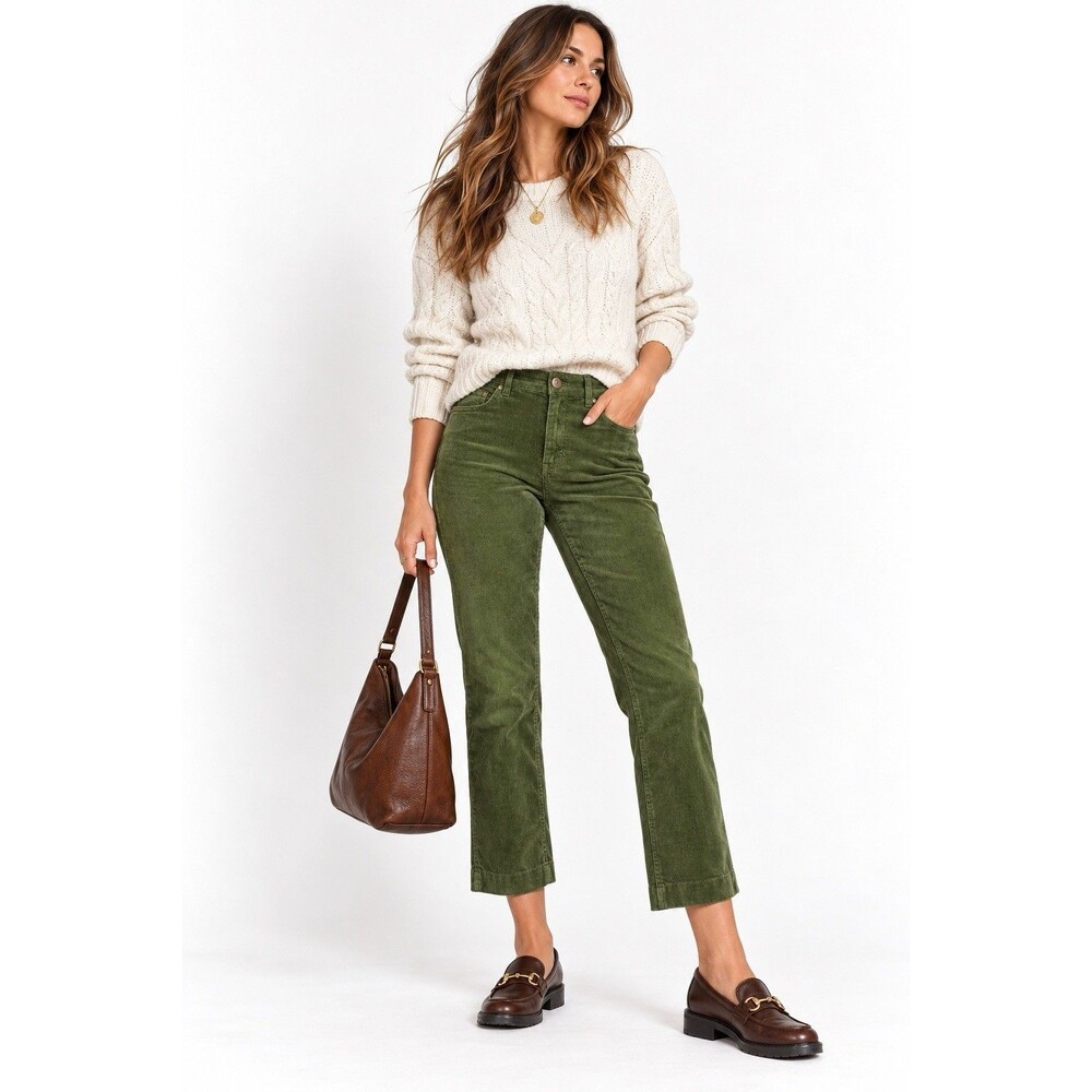 Isaac Mizrahi Live Olive Green Corduroy Straight Leg Crop Pants Size 12P Petite